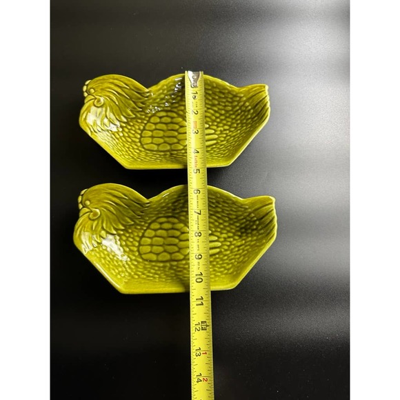 McCoy USA Chicken Plates #245 Vintage Green Hen Serving Dish Platters Set Of 2 - Picture 10 of 12